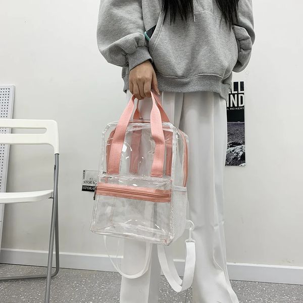 Women Transparent Tote Handbag Waterproof Clear Leisure Bag Large Capacity Clear Double Shoulder Bag Summer Daily Backpack 250609