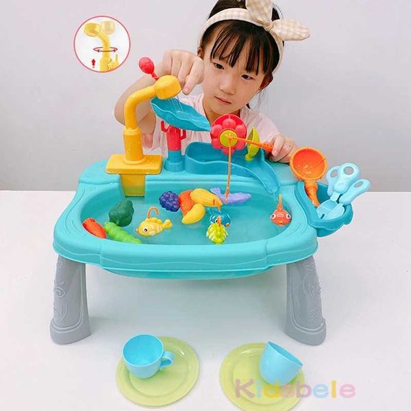 Kids Kitchen Sink Toys Electric Dishwasher Playing Toy With Running Water Pretend Play Food Fishing Toy Role Playing Girls ToysXJ250609
