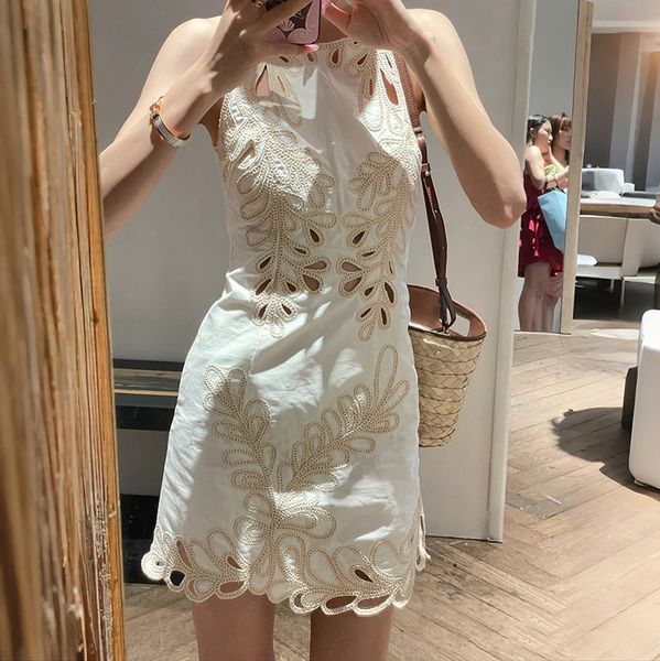 Women Hollow out Embroidery Mini Dress Zipper Sleeveless — compare prices at CompareOffers