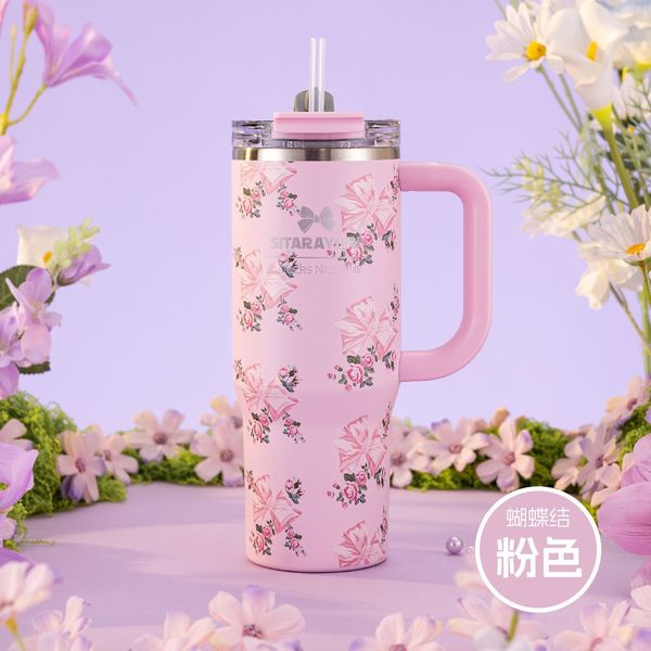 designer Mug Handle Straw Lid Stainless Steel 900ml Vacuum Insulated Car Mug Double Wall Thermal Iced Travel Cup Stainless Steel Coffee Termos