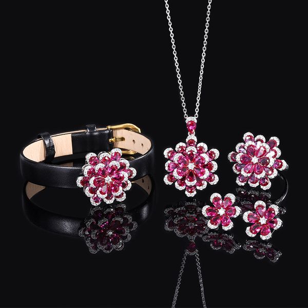 S925 Silver Best-Selling Faux Ruby Flower Set, Luxury Jewelry Necklace, Earrings & Ring Set, Perfect for Weddings and Special Occasions, Red
S925 Silver Best-Selling Faux Ruby Flower Set, Luxury Jewelry Necklace, Earrings & Ring Set, Perfect for Weddings and Special Occasions, Red