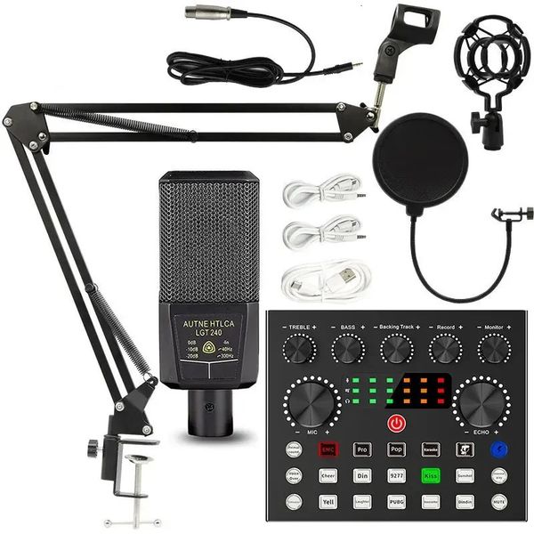 Microphones Karaoke Live Microphone Sound Audio Card Kit Professional Podcast Home Studio Recording Equipment Set Microphone For Laptop PC Cellphone Conference