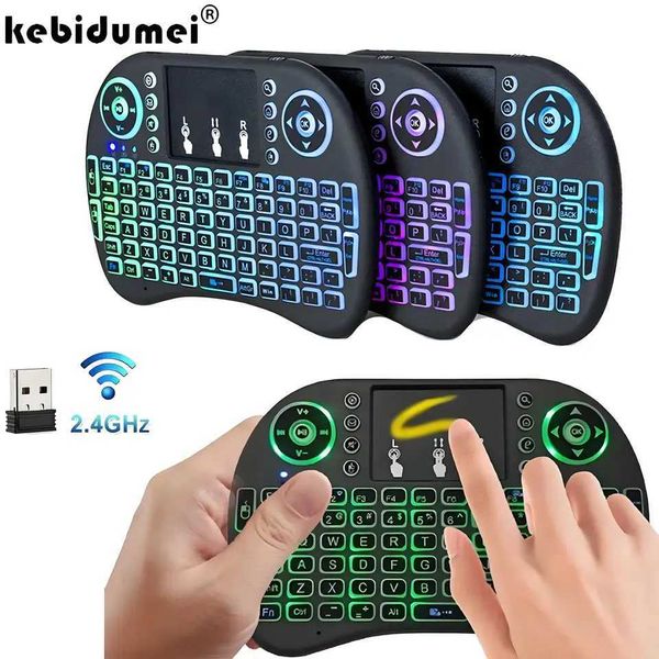 Colorful Backlight English Russian 2.4G Air Mouse Remote Touchpad for Android TV Box PC I8 Wireless Keyboard X250614