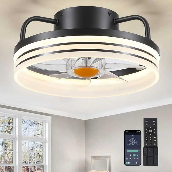 Ceiling Fans with Lights - 13 Bladeless Flush Mount Ceiling Fans with Remote and LED Light 3CCT 6 Speeds 2 Timer W250613