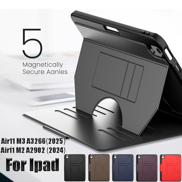 Magnetic Leather Flip Case For iPad Air 11" M2 M3 Case Auto Awake&Sleep Shockproof Smart Cover Multi-Angles Stand with Card Slots Support Attach Stick to Fridge