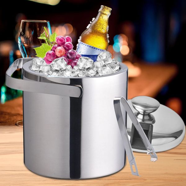 1.3L Ice Bucket Kit 304 Stainless Steel Insulated Beer Drink Keg Double-layer Beer Champagne Cooler KTV Barware Filter Clip 250613