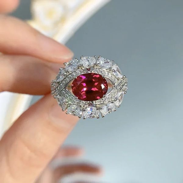 Unique Eye Ruby Diamond Ring 100% Real 925 sterling silver Party Wedding band Rings for Women Bridal Engagement Jewellery Gift