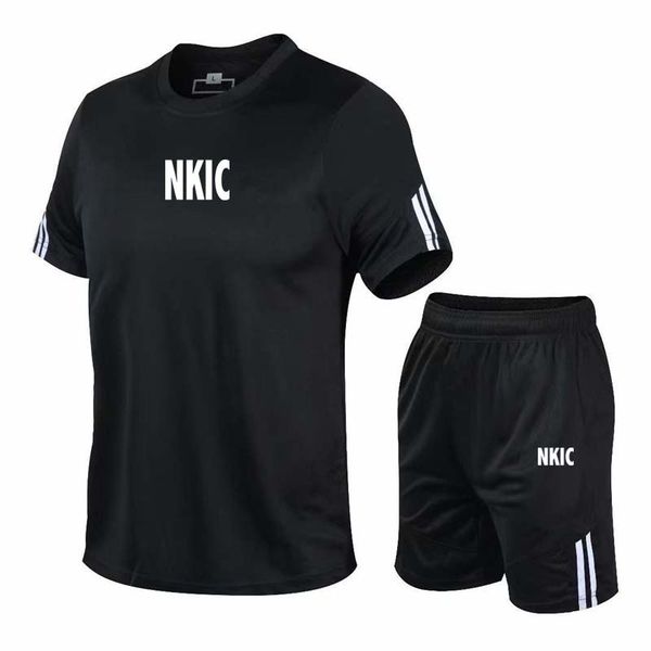 Summer men's Brand sportswear short-sleeved outdoor sports suit fashion leisure fitness Black T-shirt basketball shorts two-piece set, White 1
Summer men's Brand sportswear short-sleeved outdoor sports suit fashion leisure fitness Black T-shirt basketball shorts two-piece set, White 1