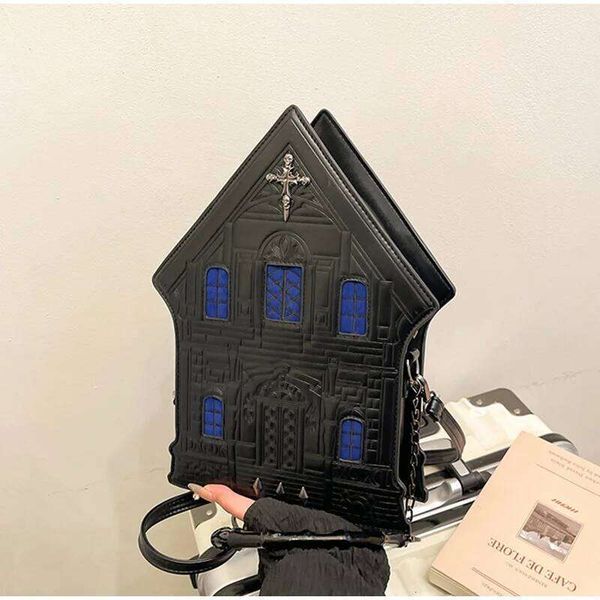 bags Creative House Shape Shoulder Bag New High-end Halloween Dark Style Retro High-quality Leather Women's Crossbody Handbag