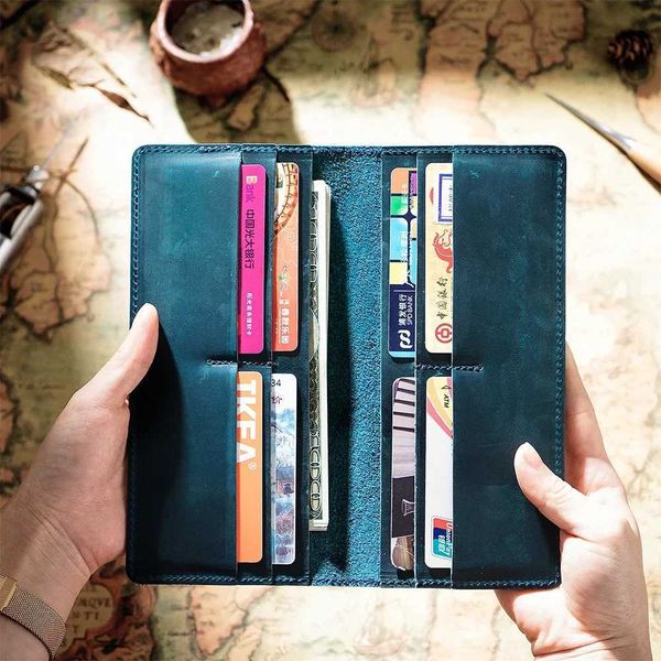 Moterm Crazy Horse Leather Long Wallets Genuine Leather Bifold Men Wallet Vinta…