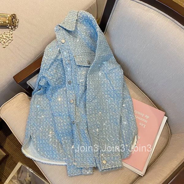 Streetwear Sequined Denim Coat 2025 Women Clothing Casual Korean Y2k Tops Ropa Mujer Long Sleeve Fashion Vintage Jackets 7o648
