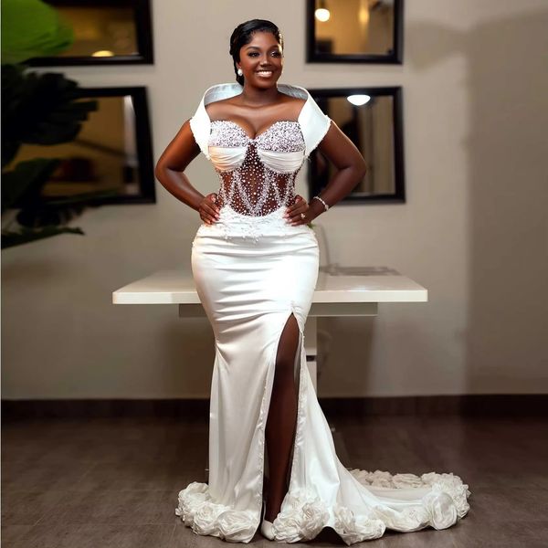 Customized Elegance White Evening Dresses Rhinestones Plus Size African Reception Dress Party Birthday Prom Gown
