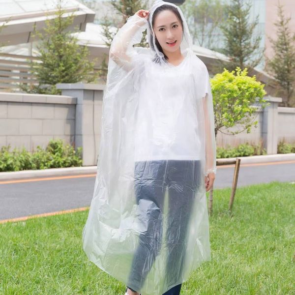 1pc Disposable Rain Ponchos Emergency with Hood Clear Raincoat for Men Women Traveling Outdoor Camping Hiking Walking