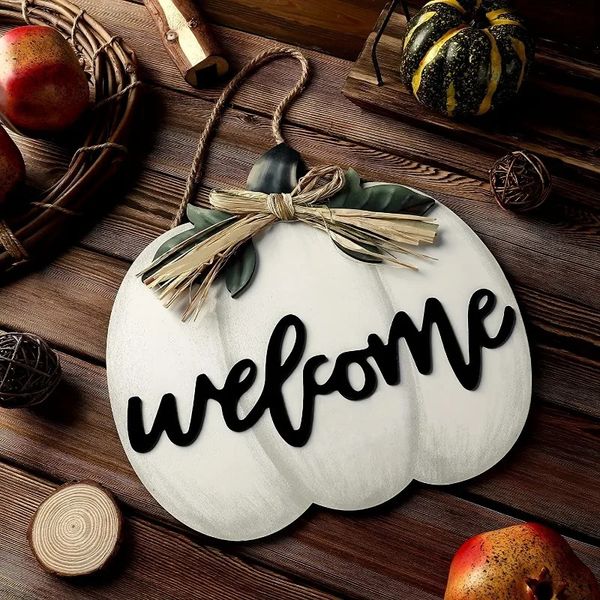 Autumn Pumpkin Pendant Thanksgiving Pumpkin Doorplate Harvest Season Wreath Decoration Welcome Sign Pumpkin Doorplate 250624