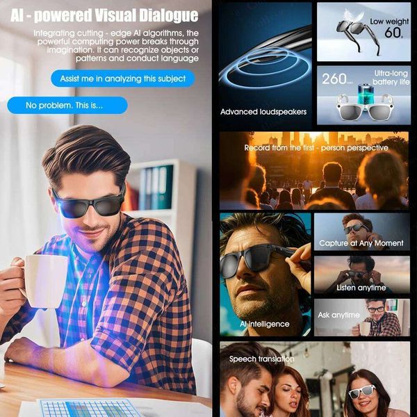 4 2025 New AI 100MP Camera Bluetooth Call Music 260Mah Battery Chat GPT Voice Assistant Smart Glasses for Men Women meta glasses