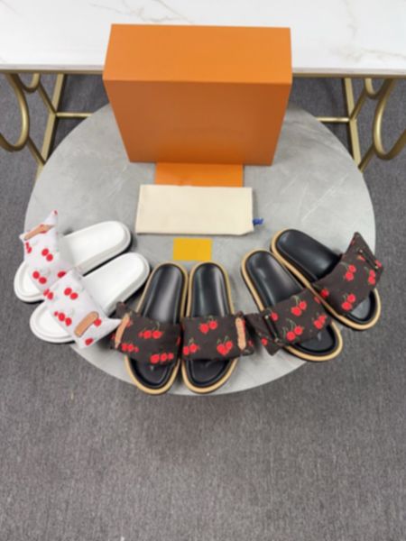 25ss Designer slippers sandals cherry blossom murakami leather slide Designer woman Sandals sunset pool pillow Comfort Flat Mule Sliders Bom dia Beach Luxury