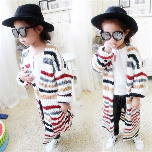Toddler Girls Long Sweater Cardigans Baby Girl Cardigan Outerwear Fashion Children's Striped Sweater Kids Knitwear Coat