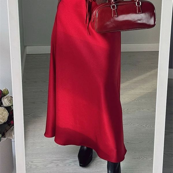 Long Black Satin Skirts For Women Spring Summer Straight Maxi Green Skirt Elegant Beige Silk Brown