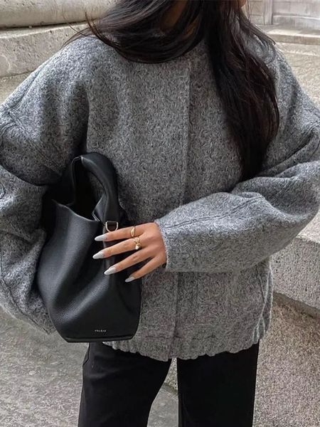 HH Street Fashion Bomber Jacket For Women 2024 Elegant Autumn Winter Solid Long Sleeves Button With Pockets Casual Coats