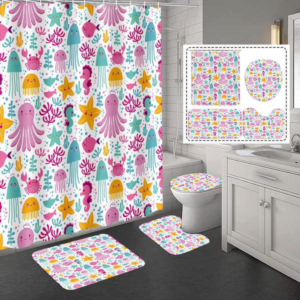 YL-37416 Hot selling shower curtain manufacturer Bomi digital printed polyester shower curtain non-slip mat set