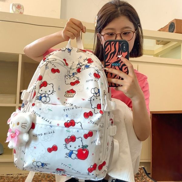 Kuromied Children's Schoolbag Hello Kittyed Backpack Suitable for Middle School Students with Large Capacity and Light Weight