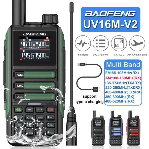 Baofeng UV16M V2 AM FM Two Way Radios 15W Walkie Talkie Frequency replication Six Band With TypeC Cable Upgraded UV9R UV16 PlusXJ250928