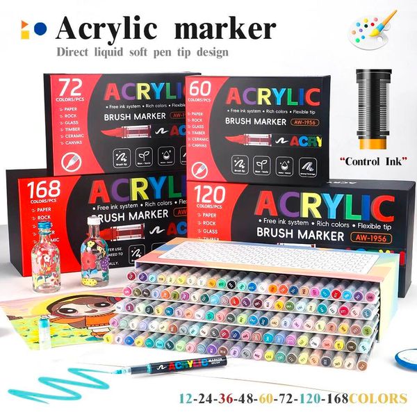 Bestseller 60/72/120/168 Color Acrylic Pen Brush Tip Paint Marker For Rock Painting Wood Canvas Stone Christmas Gift DIY Craft ddmysat