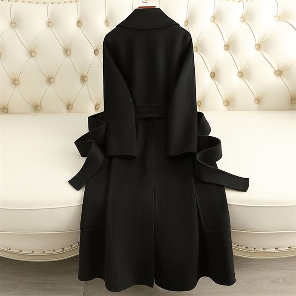 D6056 Winter new double-faced cashmere coat for women long high-end slim fit Hepburn style wool coat