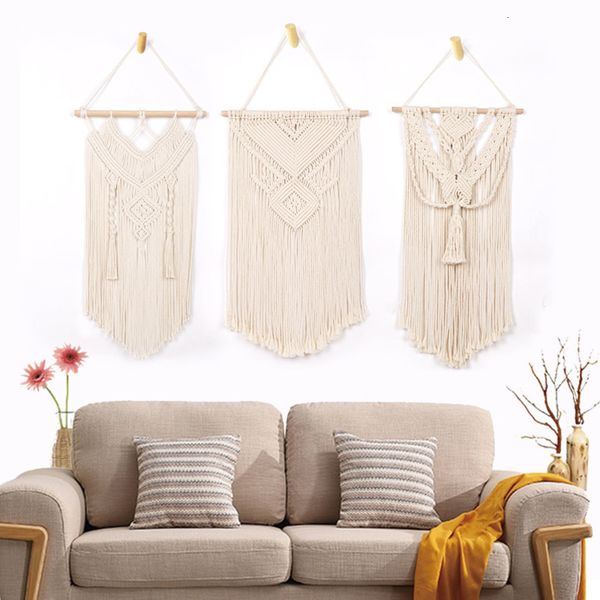 NEW Macrame Wall Hanging Tapestry Cotton Rope Tassel Hand Woven Bohemian Tapestry Geometric Art Beautiful Living Room Home Decor 201125