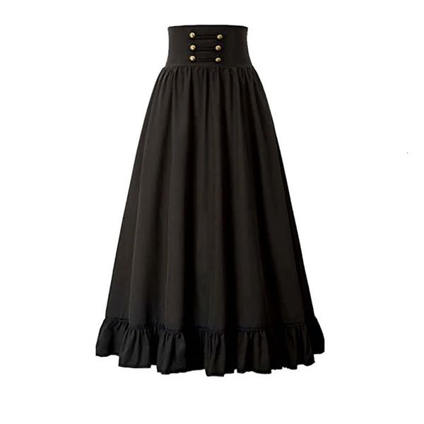 Women's Skirt Victorian Maxi Vintage Renaissance High Waist Ruffled Hem ALine Corset Pleated Casual Party Skirts Lady