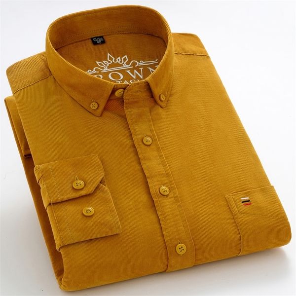 Men's Casual Shirts Men's Long Sleeve Vintage 100% Cotton Corduroy Shirt Single Patch Pocket Standard-fit Button-down Collar Quality Casual Shirts