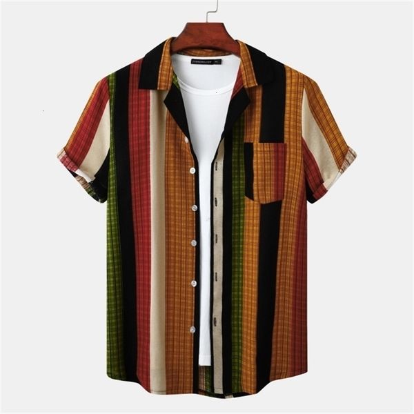 Men's Casual Shirts Hawaiian Men's Striped Printed Shirt Oversized Casual Shirt Fashionable Sexy Summer