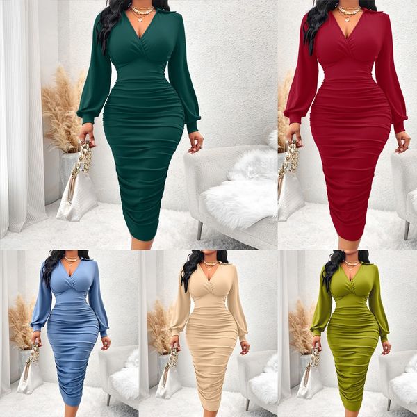 (855) New Autumn and Winter European and American Solid Color Dresses