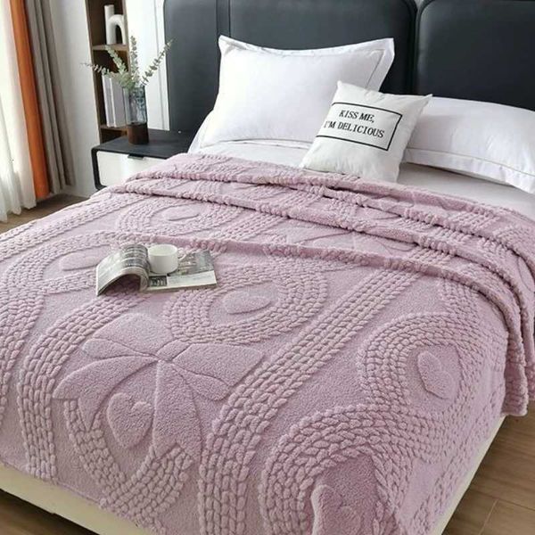 Adult Office Thick Coral Fleece Blanket Love Bow Style Three Dimensional Embossed Quilt Warm Cold Resistant Home Decorations Y251011