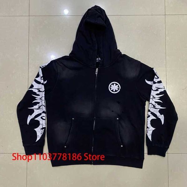 Real Photo Lostshdws Hoodie 2025 European American Fashion Cardigan Retro Do Ol…