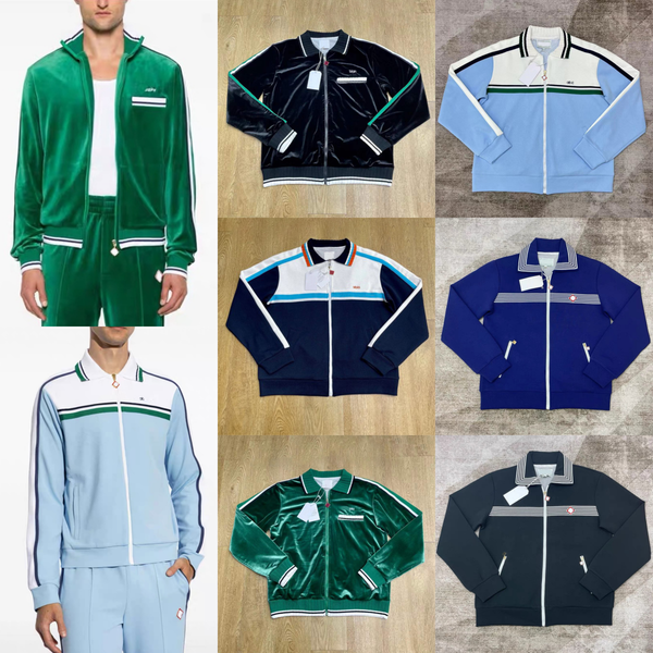 Coat 25aw High Quality Tide Casabalnc New Designer Striped Cotton Zipper Jacket Knit Lapel Embroidered Casual Long Sleeve Cardigan Sport Outwear Set for Men & Women tn