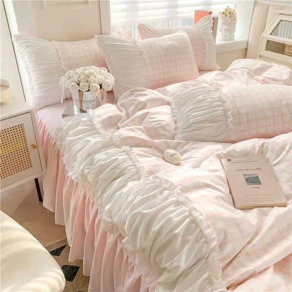 Korean Style Princess Bedding Set Luxury Pink Lattice — compare prices at CompareOffers