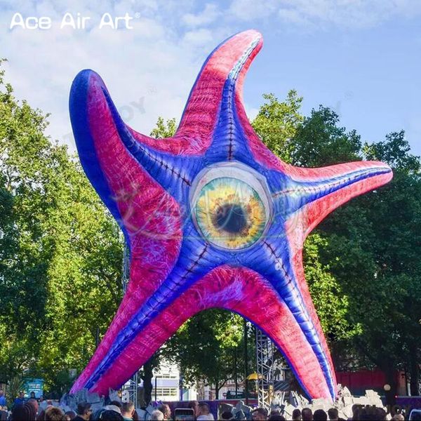Amazing Inflatable Starfish Monster with Led Lights Star-shaped Sea Animal Model With One Eye For Building Wall Decoration