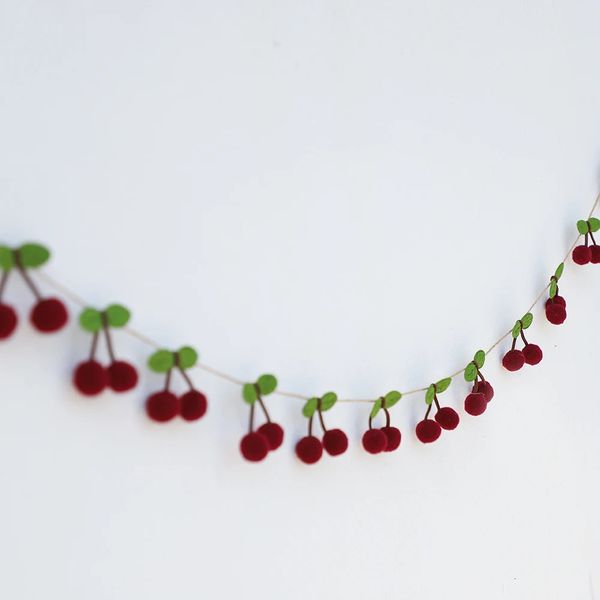 1Set INS Felt Cherry Garland Flag for Kids 1st Birthday Baby Shower Party Decoration Bayberry Fruit Bedroom Wall Hanging Banners 251010