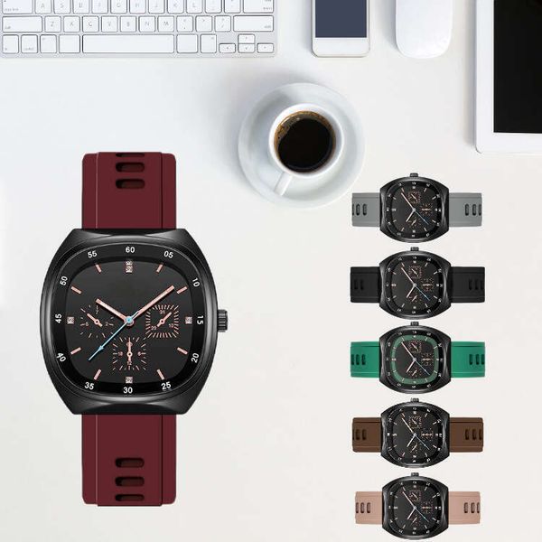 Live Casual Dia-Encrusted Three-Eye Square Quartz Silicone Unisex Student Decorative Watch