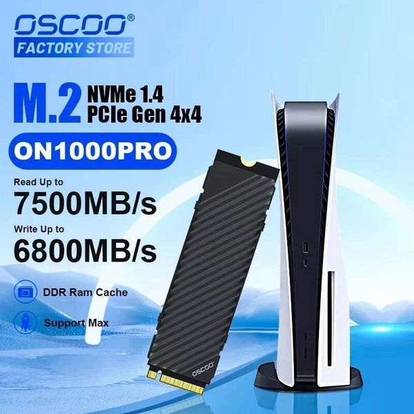 OSCOO SSD For Playstation 5 NVMe PCle Gen40x4 M2 2280 Internal Gaming SSD 3D NAND Flash Up To 7500MBs Builtin PS5 Heatsink