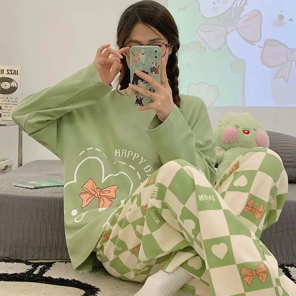 Spring and Autumn Womens Pajamas Homewear Suit Girls Thin Section LongSleeved Students Big Yards Cartoon Loose 251013