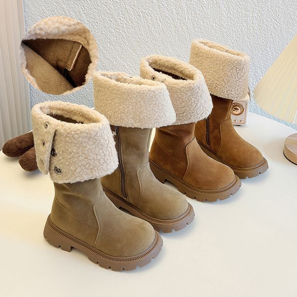 Girls Design Boots Kids Fur Plush Boots for Child Girl Toddler Long Tube Boots Walkfashion Sizes US9C-US4Y W01120
