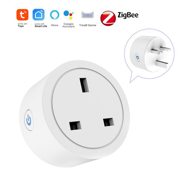 SIXWGH Tuya zigbee UK Power Socket Plug Aleax Timing Tuya Smart Life APP Wireless Remote Control Smart Power Meter Electric Plug Socket Outlet Homes 20A