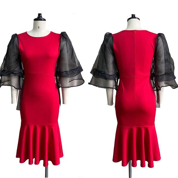 (524) Mesh splicing fishtail dress European and American fashion large size hip dress