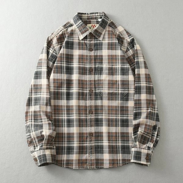 100 cotton vintage wash plaid shirt Mens spring and autumn casual longsleeved shirt jacket 251016BJ