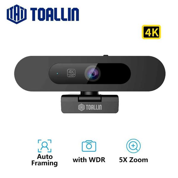 TOALLIN 4K Webcam Auto Focus Streaming Web Camera WDR Auto Framing Computer PC USB Camera with Microphones for ZoomTeamsOBS X251018