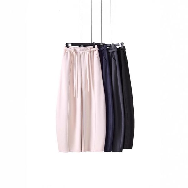 New fashionable casual curved pants with elastic waist and satin ribbon design, loose and elegant, autumn pants