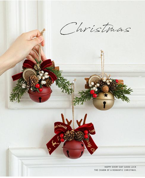 Christmas Hanging Decor Set, Assorted Deer Antler Bell Bow Pinecone Ornaments for Xmas Tree Home Car Gift ddmydog