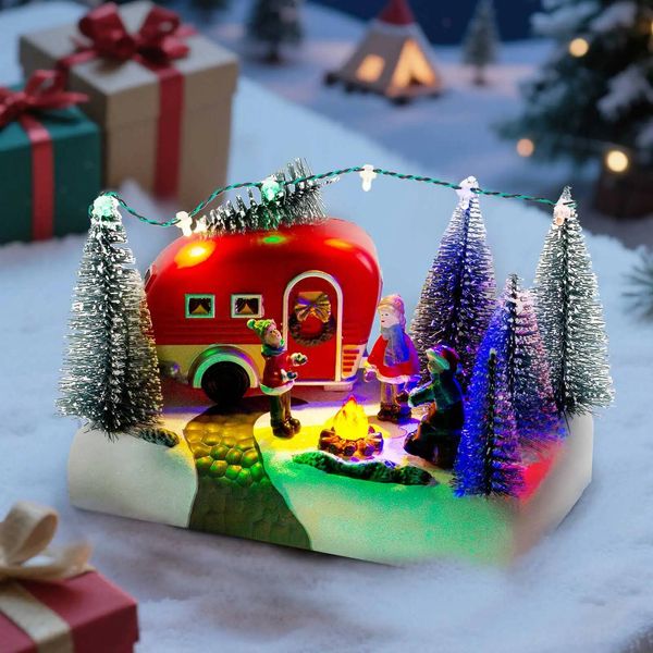 Christmas Camper Scene Caravan Figurine LED Light up Village Collection Indoor Table Decor for Holiday Home Festive Atmosphere ddmynov
